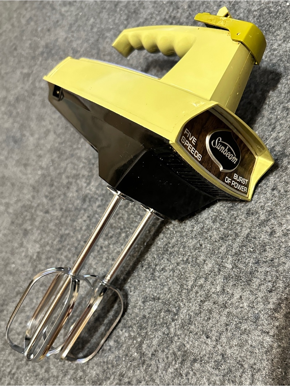 Sunbeam Yellow-Green 5-Speed Hand Mixer with Black Accents